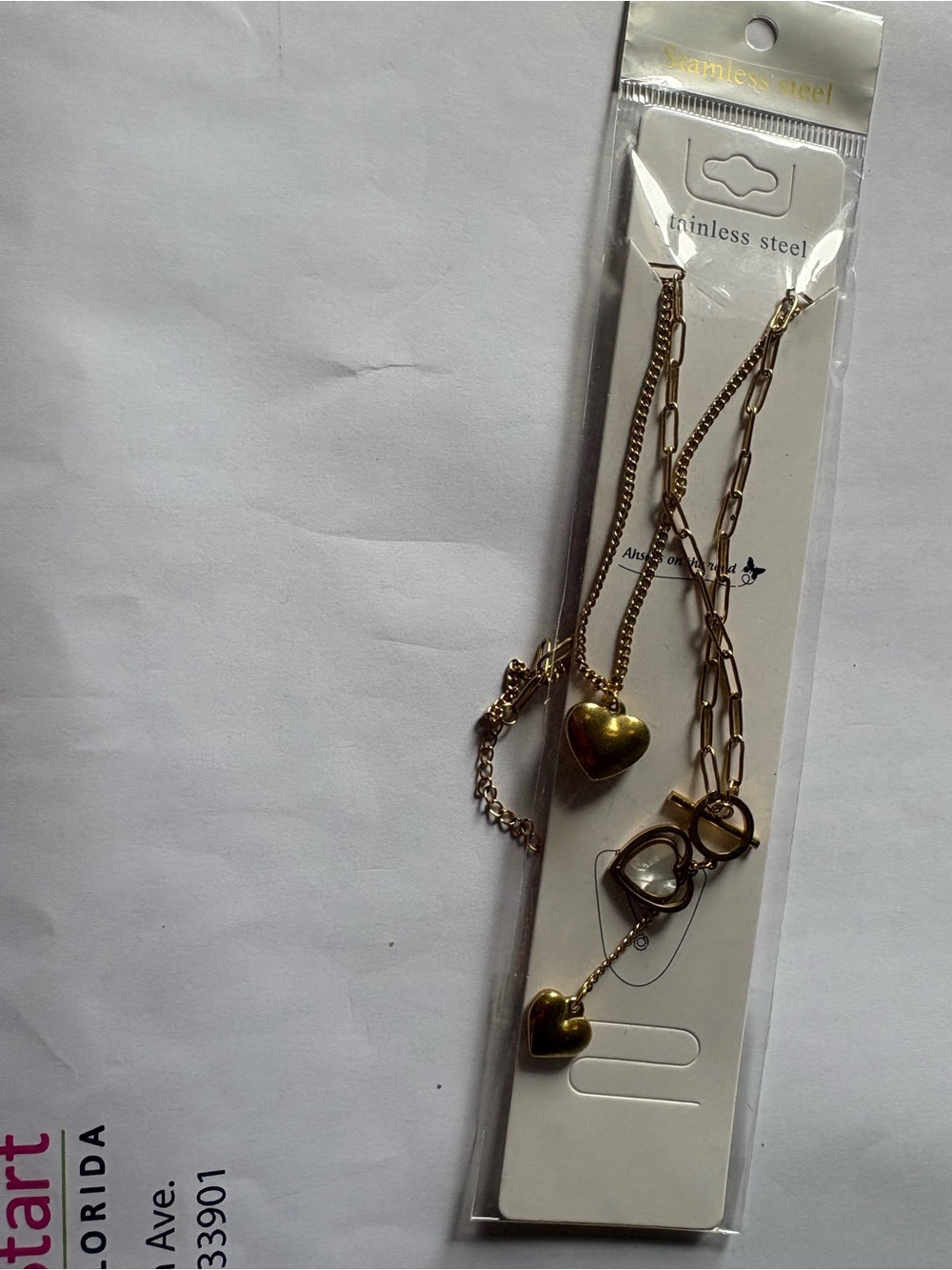 Gold Heart Pendant Layered Necklace - Stainless Steel
